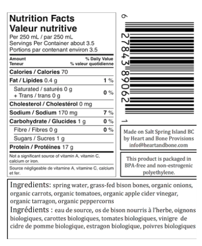 Nutrition facts for bison