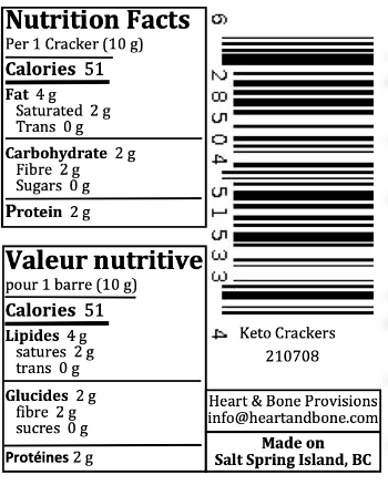 Nutrition facts for keto crakers