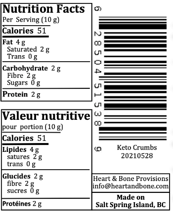 Nutrition facts for keto crumbs